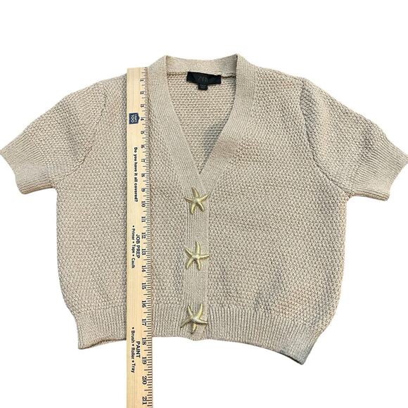 Zara Starfish Button Cardigan XS Tan Short Sleeve Cropped Textured Knit Coastal - Picture 7 of 8